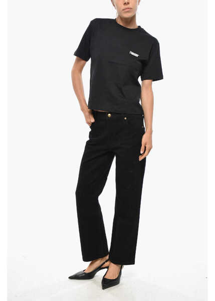 Tricouri MSGM Cotton Crew-Neck T-Shirt With Logo Patch Black Femei (BM 19307897) 4