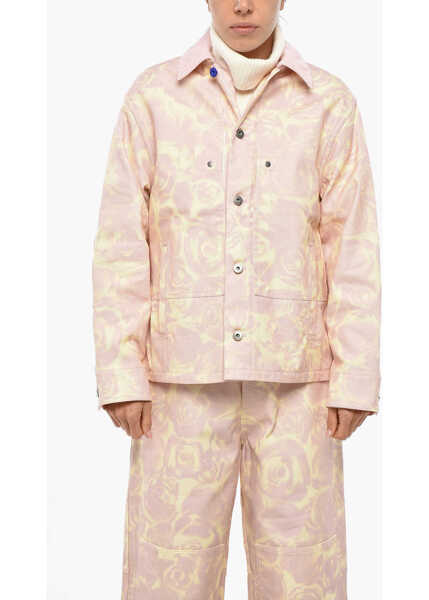 Geci de blugi Burberry Floral Patterned Denim Jacket With Corduroy Collar Pink Femei (BM 19307900) 1