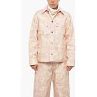 Geci de blugi Floral Patterned Denim Jacket With Corduroy Collar Femei