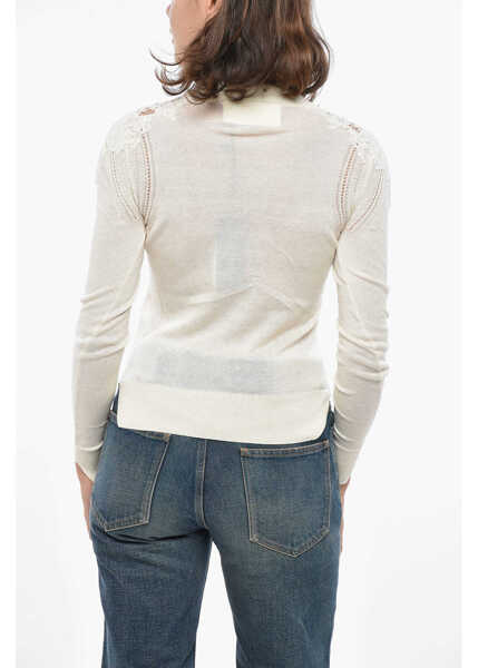 Pulovere Ermanno Scervino Cashmere Blend Sweater With Lace Embellishment White Femei (BM 19307924) 2