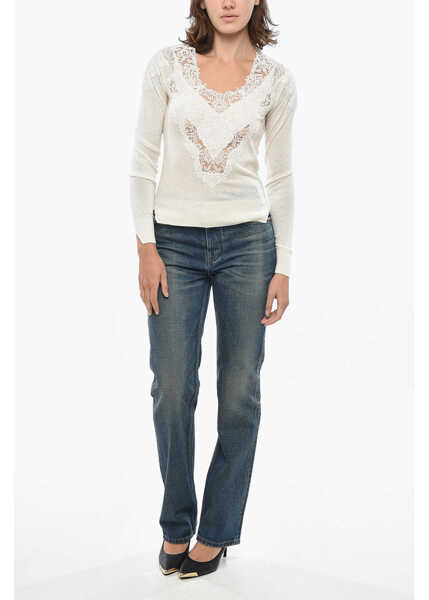Pulovere Ermanno Scervino Cashmere Blend Sweater With Lace Embellishment White Femei (BM 19307924) 4
