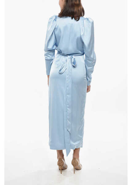 Rochii lungi ROTATE Birger Christensen Satin Wrap Dress With Balloon Sleeves Light Blue Femei (BM 19307927) 2