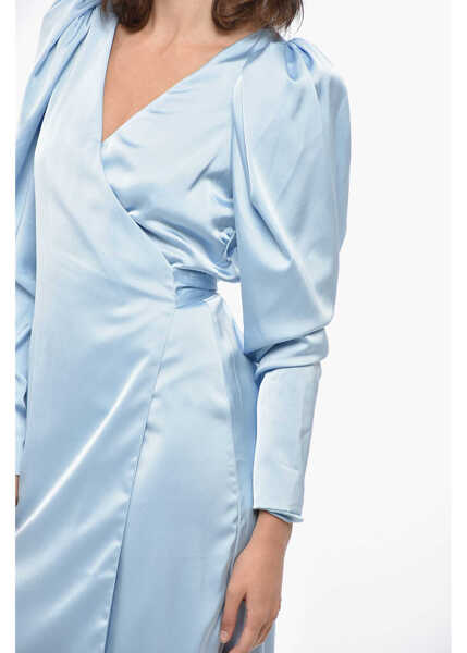 Rochii lungi ROTATE Birger Christensen Satin Wrap Dress With Balloon Sleeves Light Blue Femei (BM 19307927) 3