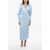 ROTATE Birger Christensen Satin Wrap Dress With Balloon Sleeves Light Blue