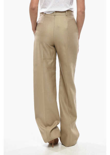 Pantaloni casual Dior Single-Pleated Virgin Wool Blend Palazzo Pants Beige Femei (BM 19307930) 2