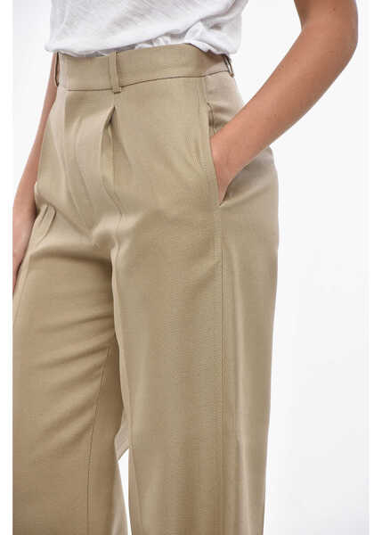 Pantaloni casual Dior Single-Pleated Virgin Wool Blend Palazzo Pants Beige Femei (BM 19307930) 3
