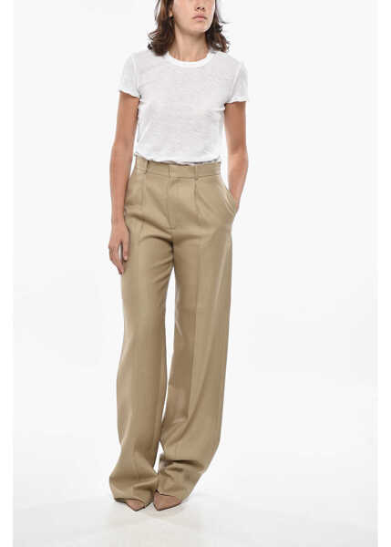 Pantaloni casual Dior Single-Pleated Virgin Wool Blend Palazzo Pants Beige Femei (BM 19307930) 4