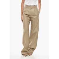 Pantaloni casual Single-Pleated Virgin Wool Blend Palazzo Pants Femei