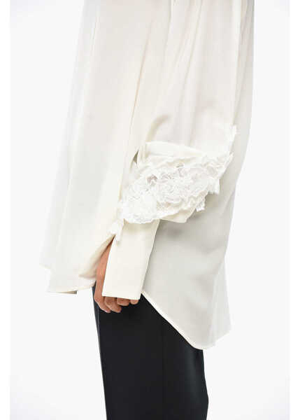 Camasi casual Ermanno Scervino Silk Shirt With Embroidered Collar White Femei (BM 19307936) 2