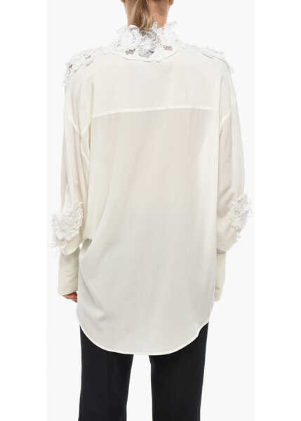 Camasi casual Ermanno Scervino Silk Shirt With Embroidered Collar White Femei (BM 19307936) 3