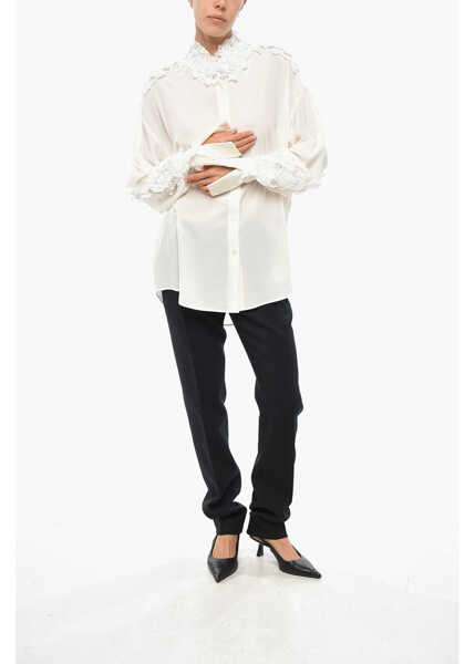 Camasi casual Ermanno Scervino Silk Shirt With Embroidered Collar White Femei (BM 19307936) 4
