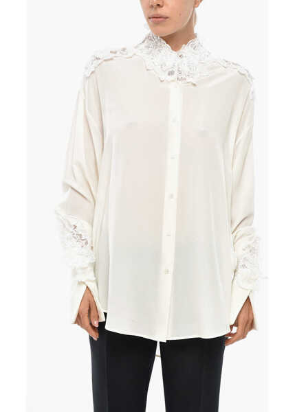 Camasi casual Ermanno Scervino Silk Shirt With Embroidered Collar White Femei (BM 19307936) 1