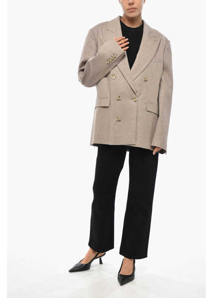 Sacouri THE ANDAMANE Double-Breasted Pixie Oversized Blazer Beige Femei (BM 19307939) 4