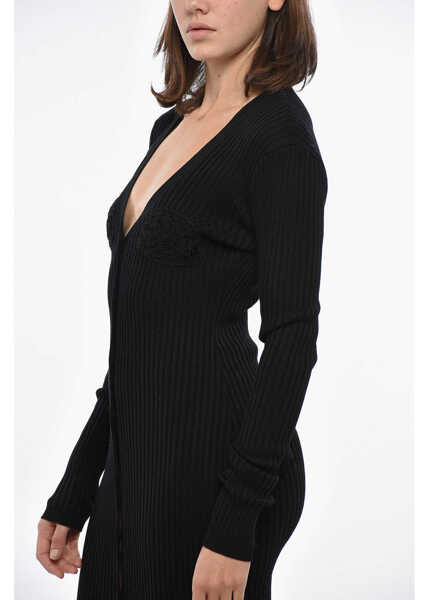 Rochii lungi Magda Butrym Embroidered Knitted Dress With Front Buttoning Black Femei (BM 19307948) 3