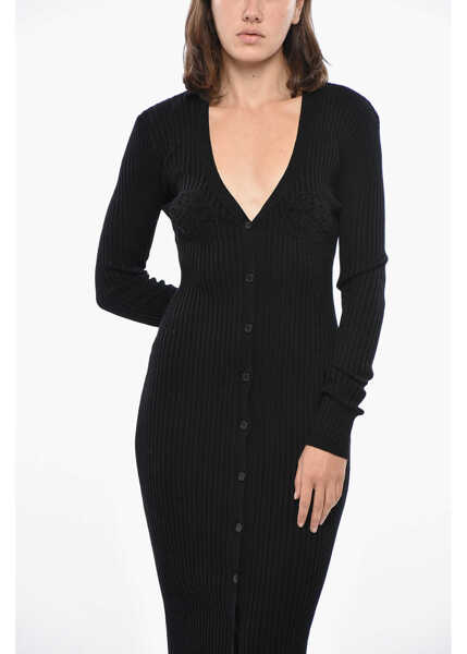 Rochii lungi Magda Butrym Embroidered Knitted Dress With Front Buttoning Black Femei (BM 19307948) 4