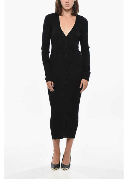 Rochii lungi Magda Butrym Embroidered Knitted Dress With Front Buttoning Black Femei (BM 19307948) 1