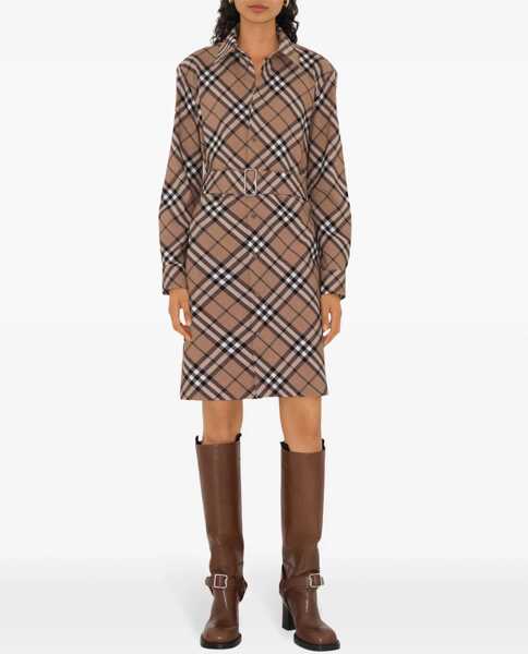 Rochii scurte Burberry Tartan Wool Blend Shirt Dress With Belt Beige Femei (BM 19307954) 2