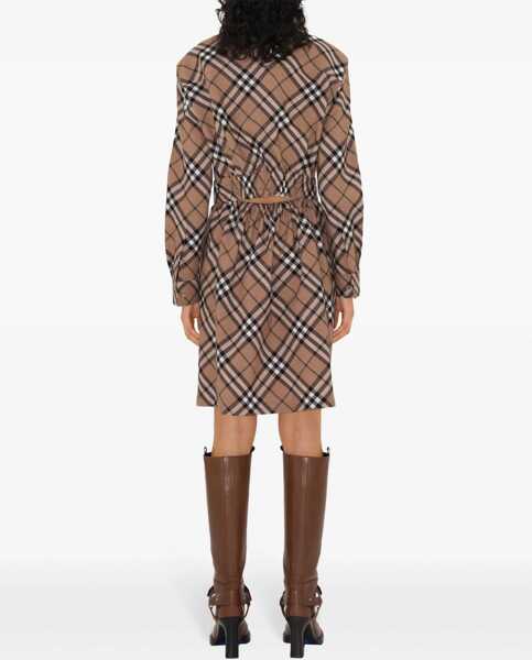 Rochii scurte Burberry Tartan Wool Blend Shirt Dress With Belt Beige Femei (BM 19307954) 4