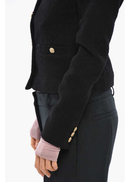 Sacouri Alessandra Rich Boucl Tweed Off-Shoulder Blazer With Lace Detail Black Femei (BM 19307960) 2