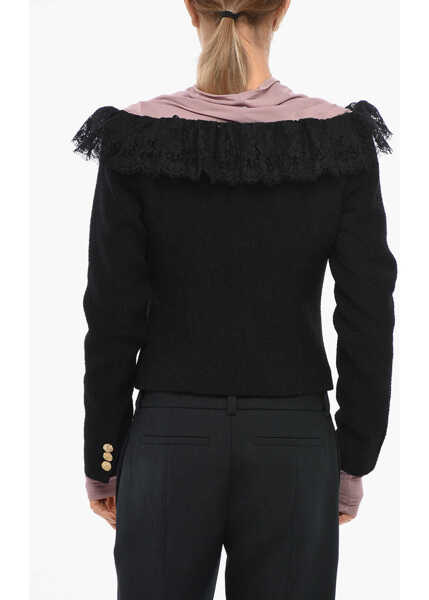 Sacouri Alessandra Rich Boucl Tweed Off-Shoulder Blazer With Lace Detail Black Femei (BM 19307960) 3