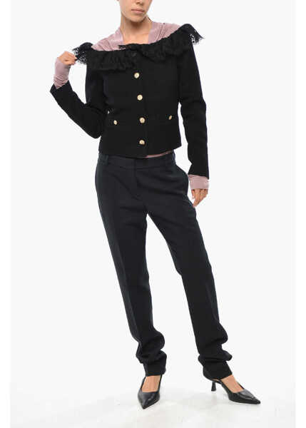 Sacouri Alessandra Rich Boucl Tweed Off-Shoulder Blazer With Lace Detail Black Femei (BM 19307960) 4