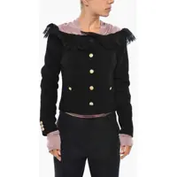 Sacouri Bouclè Tweed Off-Shoulder Blazer With Lace Detail Femei