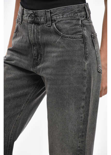 Blugi drepti HAIKURE Wide-Leg Jeans Korea In Dark Wash With Tone-On-Tone Button 2 Black Femei (BM 19307975) 3