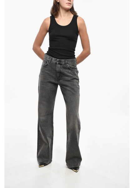 Blugi drepti HAIKURE Wide-Leg Jeans Korea In Dark Wash With Tone-On-Tone Button 2 Black Femei (BM 19307975) 4