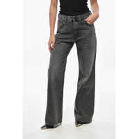 Blugi drepti Dark Wash Wide Leg Korea Jeans With Ton On Ton Button 25Cm Femei