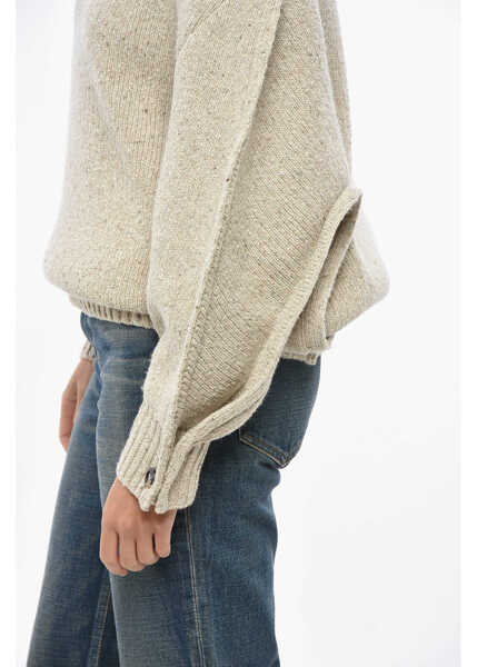 Pulovere casual Bottega Veneta Turtleneck Wool Blend Pullover With Balloon Sleeves Beige Femei (BM 19307981) 3