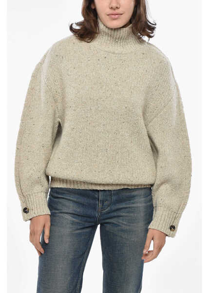 Pulovere casual Bottega Veneta Turtleneck Wool Blend Pullover With Balloon Sleeves Beige Femei (BM 19307981) 1