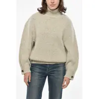 Pulovere casual Turtleneck Wool Blend Pullover With Balloon Sleeves Femei