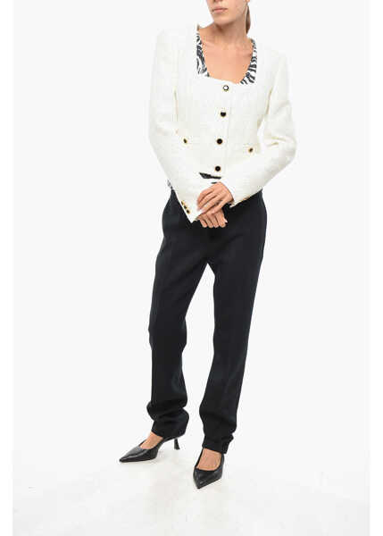 Sacouri Alessandra Rich Sequined Tweed Blazer With Jewel Buttons White Femei (BM 19307984) 4