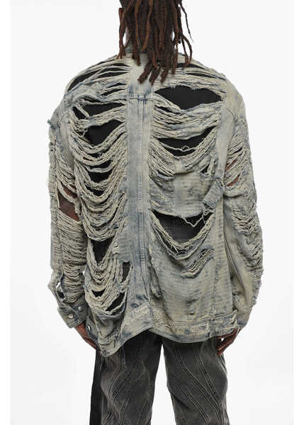 Geci de blugi Rick Owens Luxor Distressed Denim Jumbo Worker Jacket Blue Barbati (BM 19307990) 2