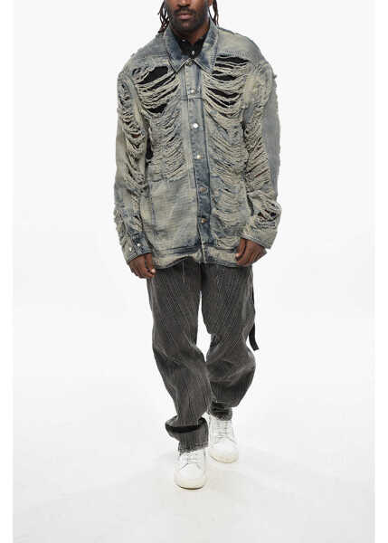 Geci de blugi Rick Owens Luxor Distressed Denim Jumbo Worker Jacket Blue Barbati (BM 19307990) 4