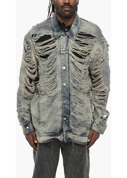Geci de blugi Rick Owens Luxor Distressed Denim Jumbo Worker Jacket Blue Barbati (BM 19307990) 1