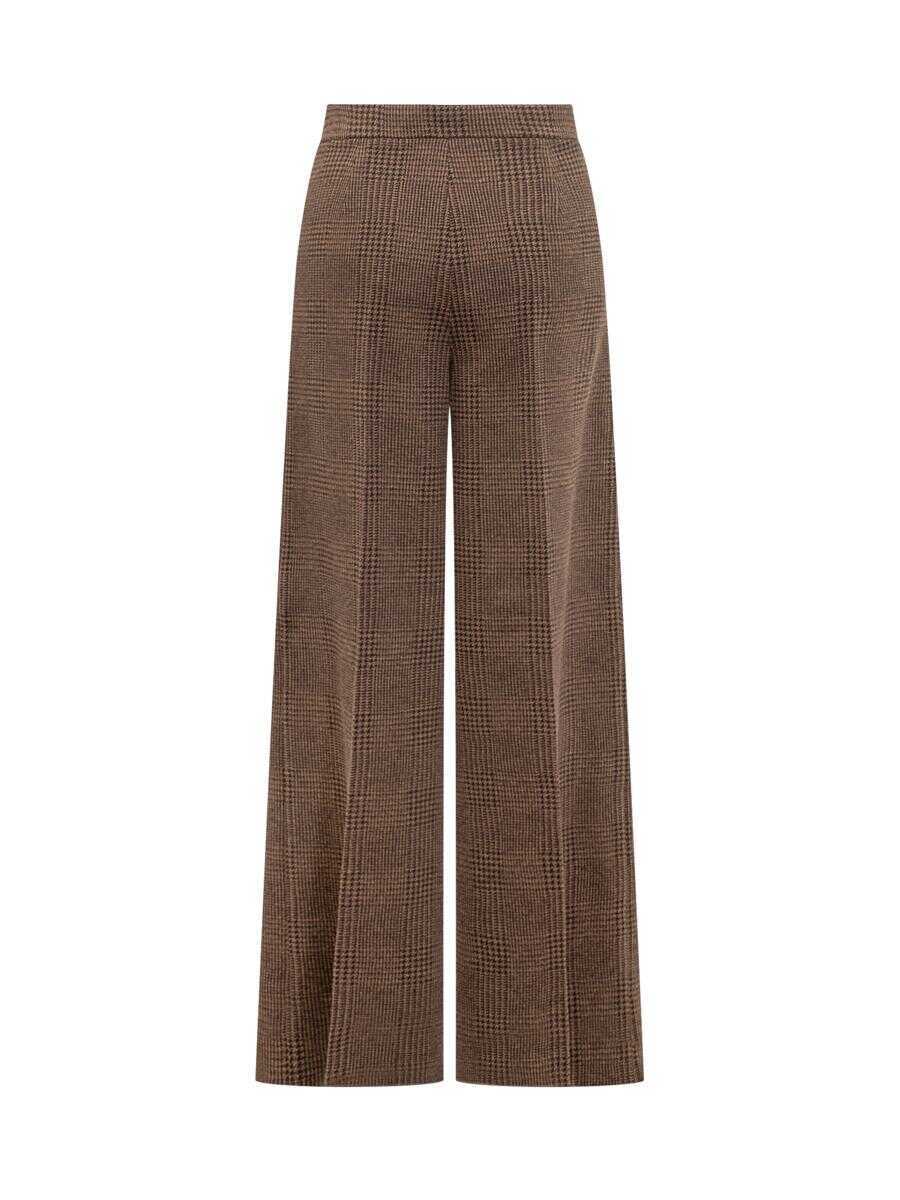 Pantaloni casual Max Mara Max Mara Max Mara Brown Pinstripe Plaid Trousers BROWN Femei (BM 19321680) 2