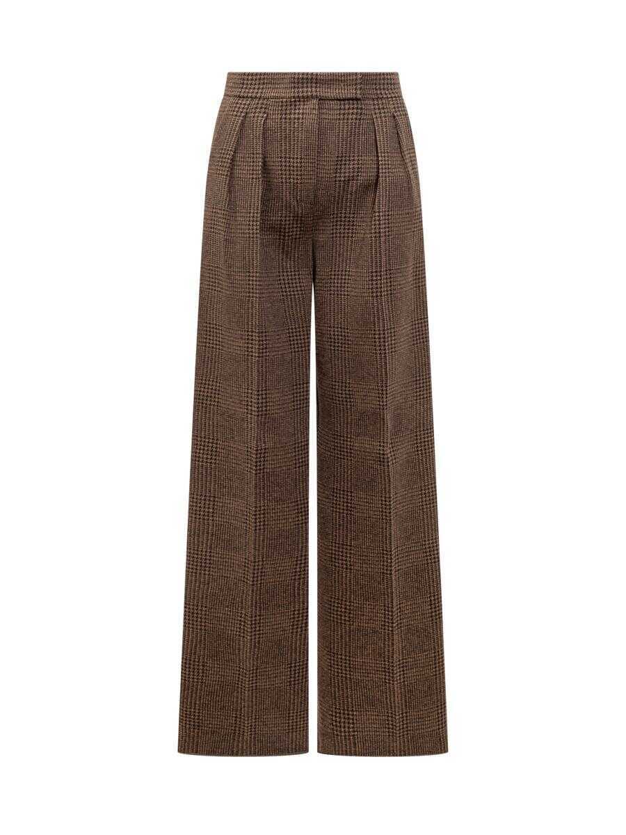 Pantaloni casual Max Mara Max Mara Max Mara Brown Pinstripe Plaid Trousers BROWN Femei (BM 19321680) 1