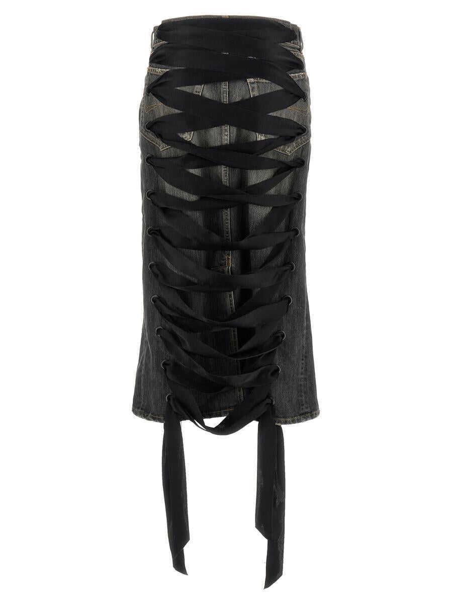 Fuste Balenciaga Balenciaga Lace Up Denim Skirt GRAY Femei (BM 19324593) 2