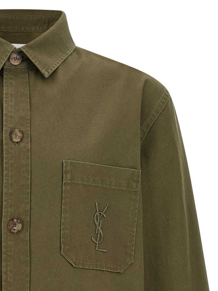 Camasi Saint Laurent Saint Laurent Cassandre Overshirt GREEN Barbati (BM 19325004) 3