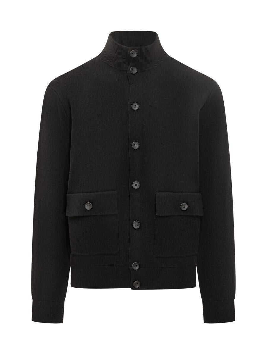 Cardigane FILIPPO DE LAURENTIIS Filippo De Laurentiis Filippo De Laurentiis Black Wool Cardigan With Pockets And High Collar Black Barbati (BM 19325862) 1