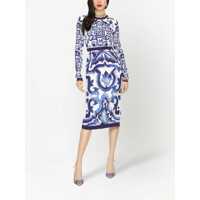 Rochii Dolce & Gabbana Dama - Rochii Dolce & Gabbana Abito Midi In Charmeuse Stampa Maiolica BLUE Femei (BM 19326345) - B-mall.ro