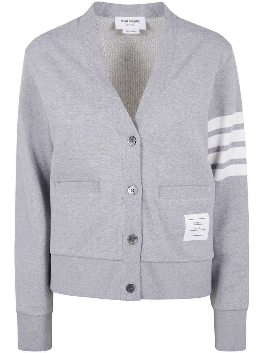 Cardigane Thom Browne Thom Browne V-Neck Cardigan With Engineered 4 In Classic Loopback Clothing GREY Femei (BM 19326369) 1