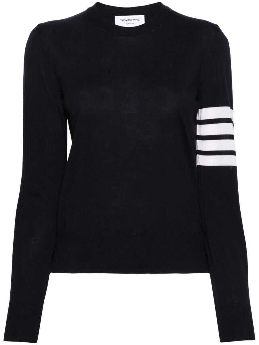 Camasi Thom Browne Thom Browne Relaxed Fit Pullover With 4 Bars In Fine Merino Wool Clothing BLUE Femei (BM 19326375) 1
