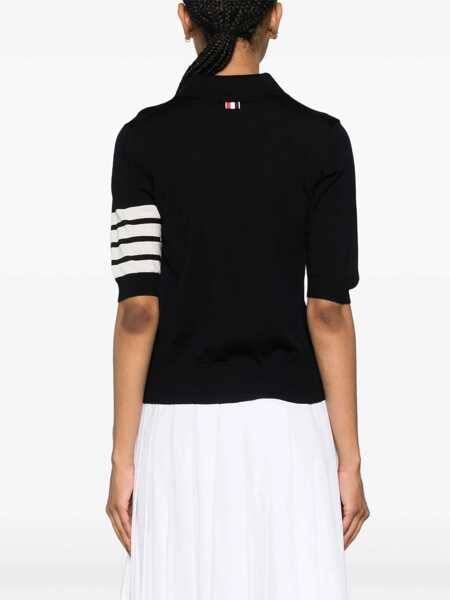 Tricouri Polo Thom Browne Thom Browne Relaxed Fit Polo With 4 Bars In Fine Merino Wool Clothing BLUE Femei (BM 19326378) 4