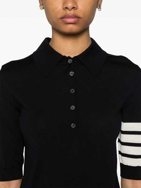Tricouri Polo Thom Browne Thom Browne Relaxed Fit Polo With 4 Bars In Fine Merino Wool Clothing BLUE Femei (BM 19326378) 5