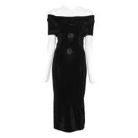 Rochii Michael Kors Black Midi Dress With Bardot Neckline Femei
