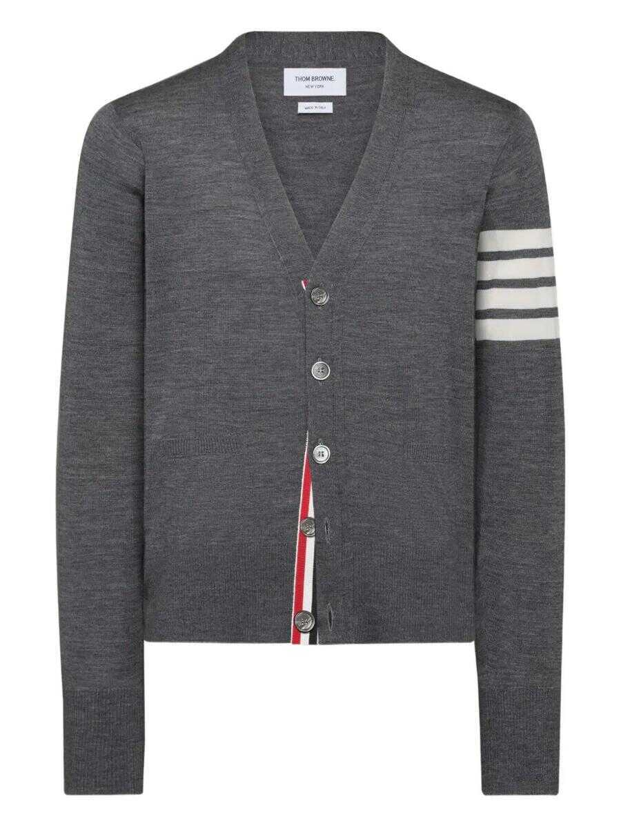 Cardigane Thom Browne Thom Browne Classic V Neck Cardigan In Fine Merino Wool With 4 Bar Stripes Clothing GREY Barbati (BM 19326900) 1
