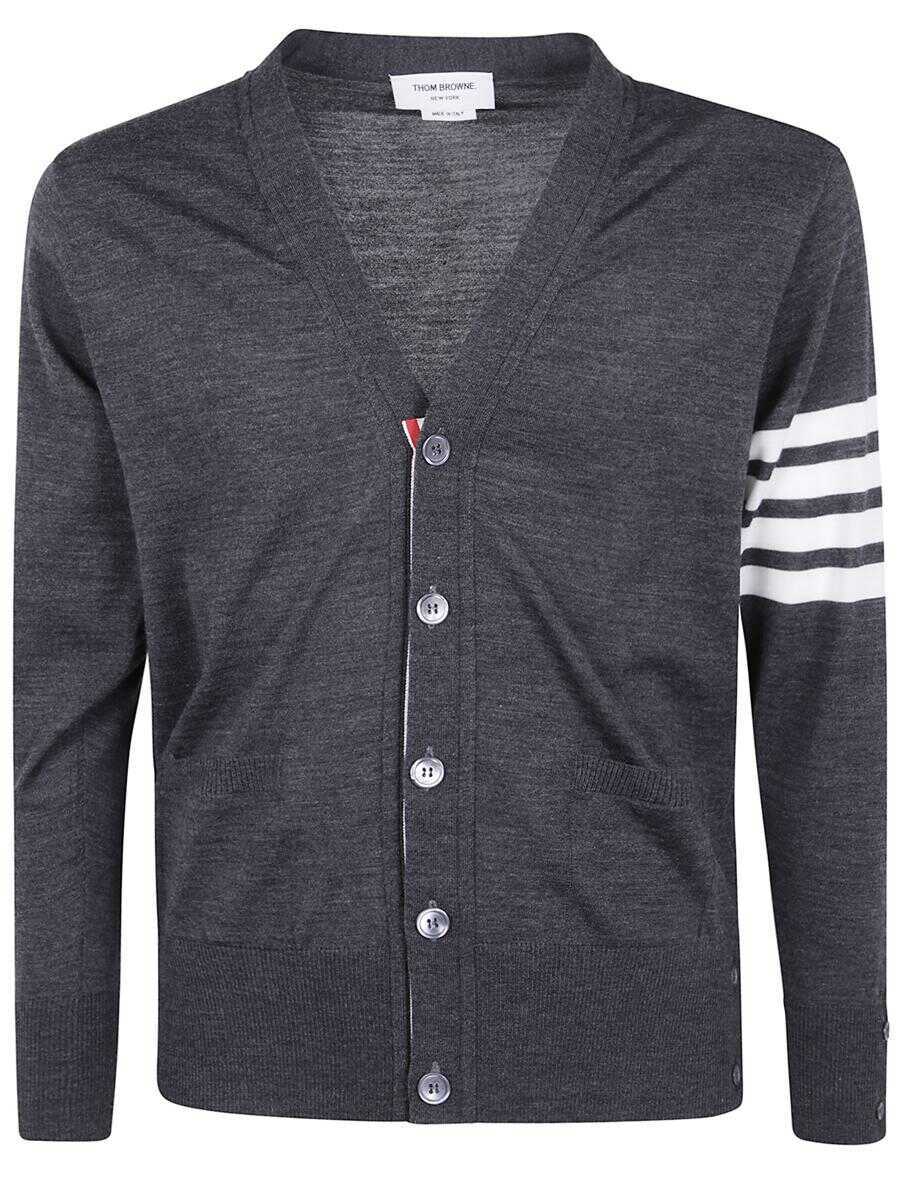 Cardigane Thom Browne Thom Browne Classic V Neck Cardigan In Fine Merino Wool With 4 Bar Stripes Clothing GREY Barbati (BM 19326903) 1