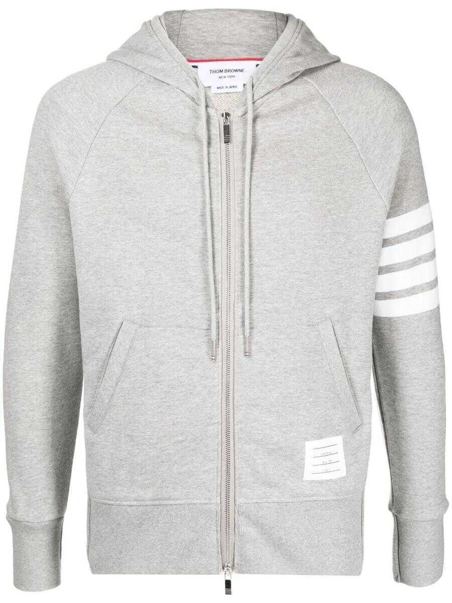 Bluze de trening Thom Browne Thom Browne Classic Full Zip Hoodie In Classic Loopback With Engineered 4 Bar Clothing GREY Barbati (BM 19326912) 1